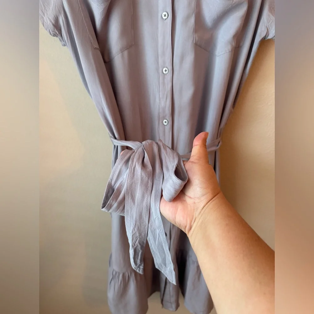 LOFT Light Gray Button-Up Mini Dress - Picture 7 of 10